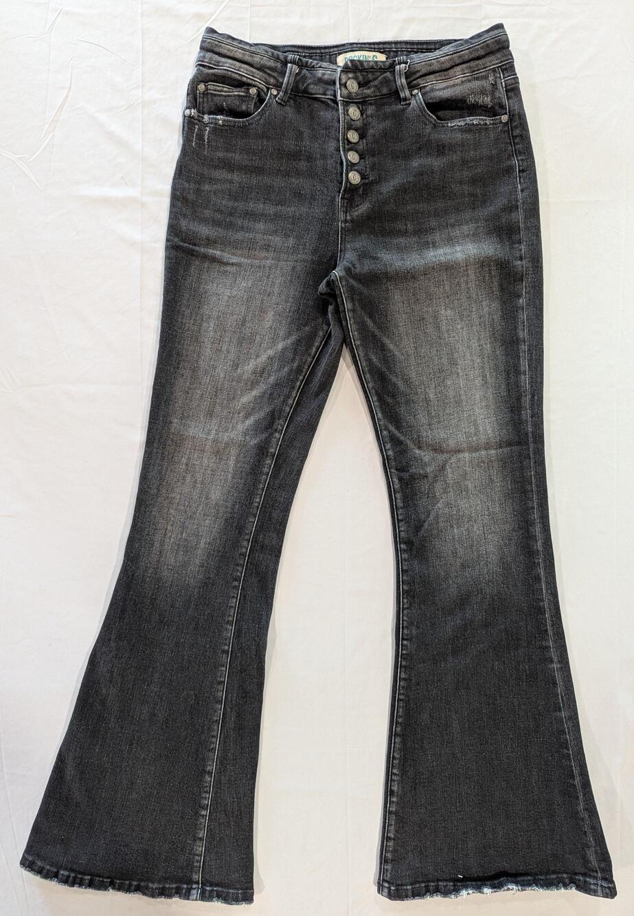 Rockin' C Jeans Womens 31 Charcoal Wash Mid Rise Flare Button Fly Stretch Denim